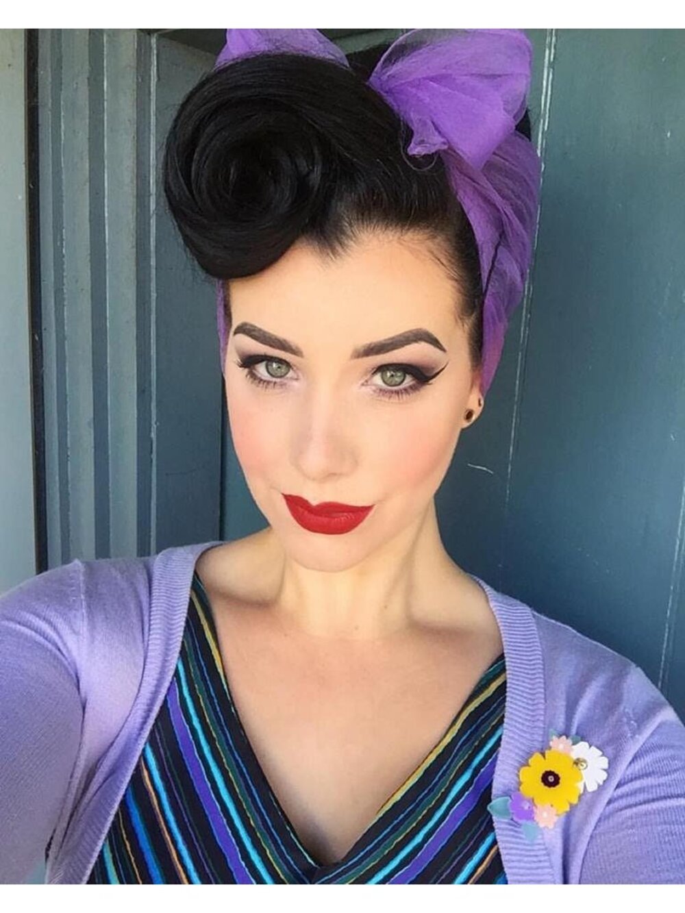 Vintage Purple Nylon Scarf pinup retro rockabilly bandana bow scarve